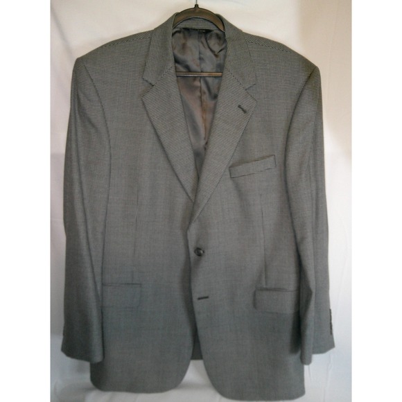 Jos A Bank Signature Collection Mens Gray Houndstooth Wool Blazer 46 RG - Picture 1 of 4